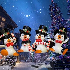 Vintage Josef originals penguins top hat candy canes bow ties set of 4 dancing